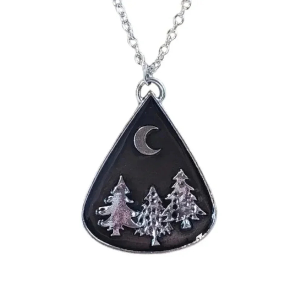 Tear Drop Tree and Moon Pendant Necklace with Chain
